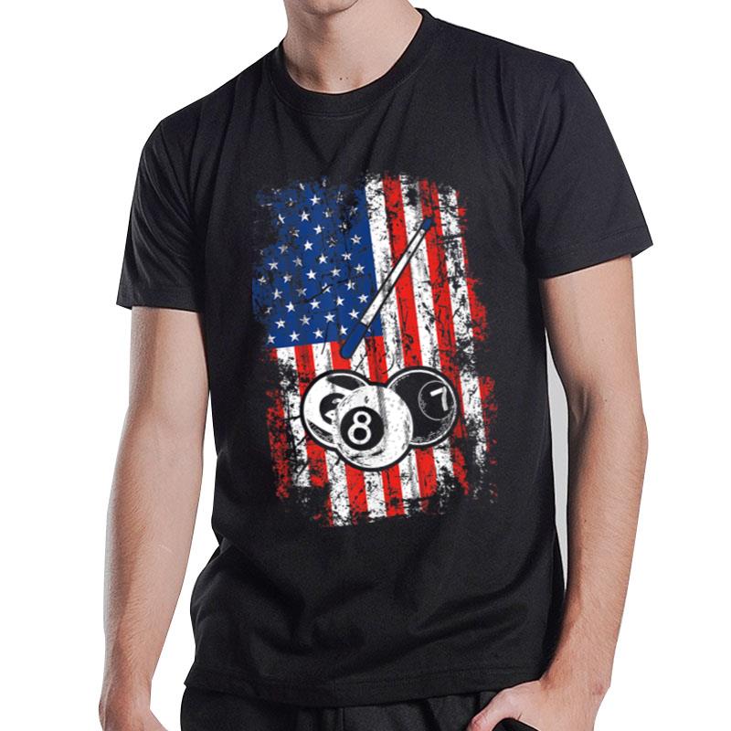 Billiards American Flag Cue Pool Balls Billiard Player T-Shirt