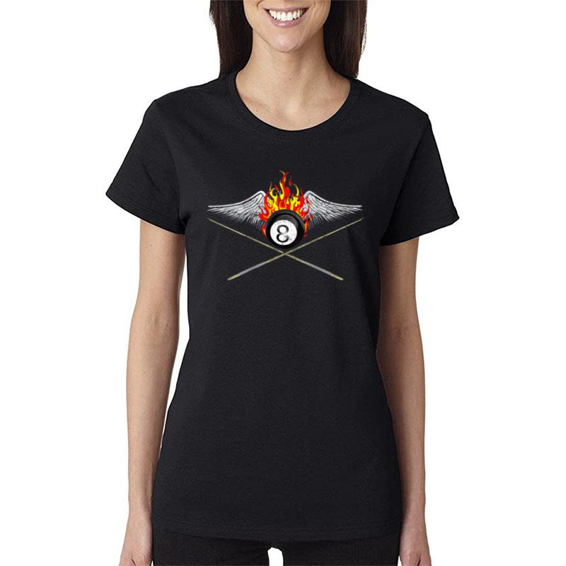 Billiards Player And Flaming 8 Ball Women T-Shirt