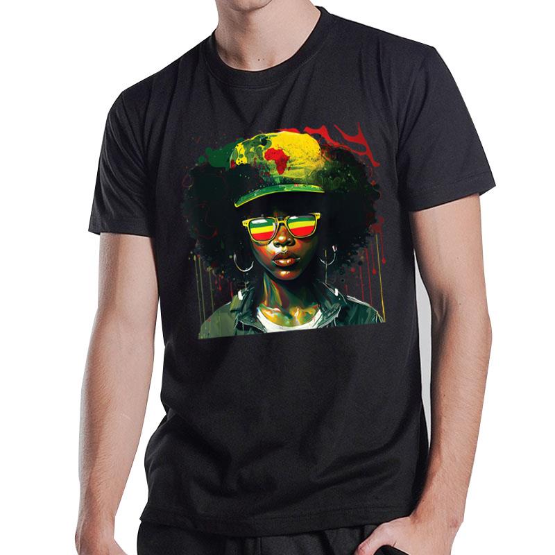 Black Afro Queen Melanin Dripping African Juneteenth T-Shirt