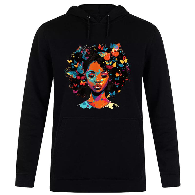 Black Butterfly Hair Black Natural Afro Girl Women T-Shirt