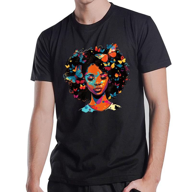 Black Butterfly Hair Black Natural Afro Girl T-Shirt