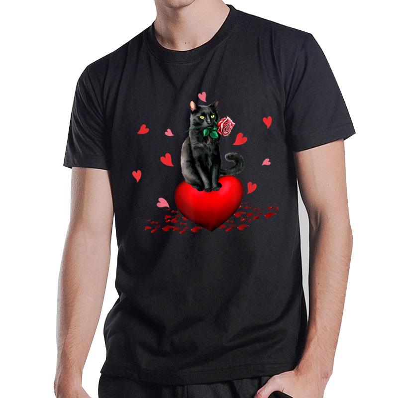 Black Cat Heart Valentines Day Cute Kitten Kitty Lover T-Shirt