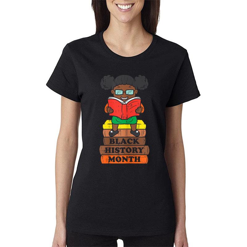 Black History Month Girl Reading Book African Pride Melanin Women T-Shirt