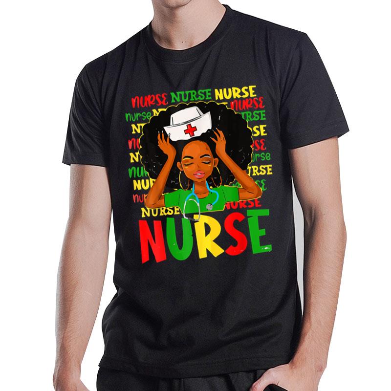 Black Man Nurse Afro Retro Juneteenth Black History Month T-Shirt