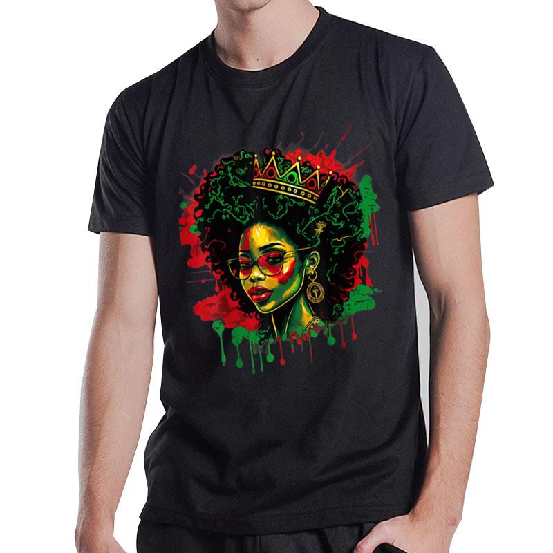 Black Queen Afro Melanin Woman Dripping Art Black History T-Shirt