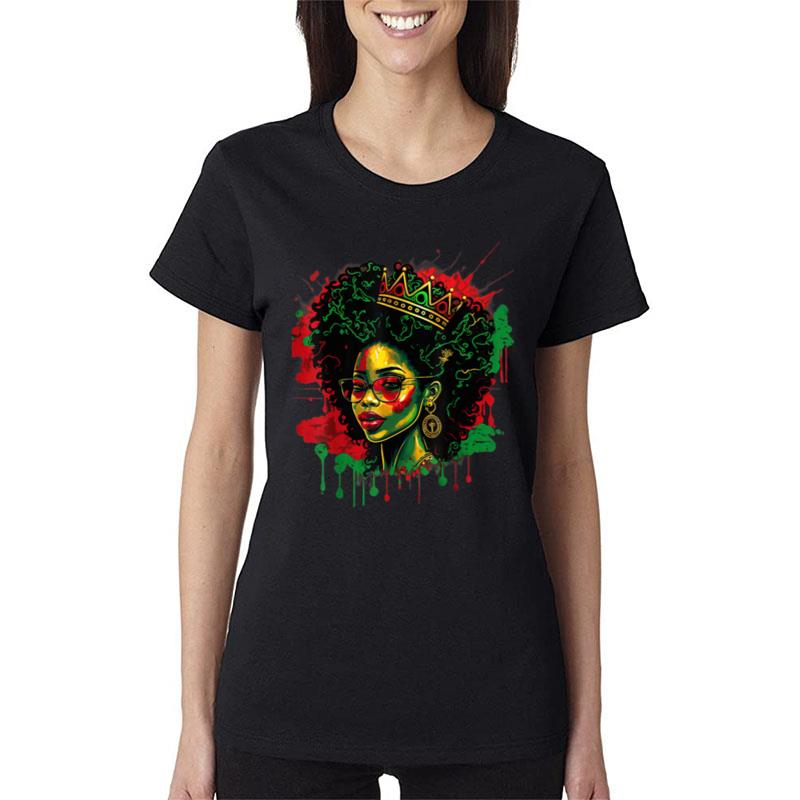 Black Queen Afro Melanin Woman Dripping Art Black History Women T-Shirt