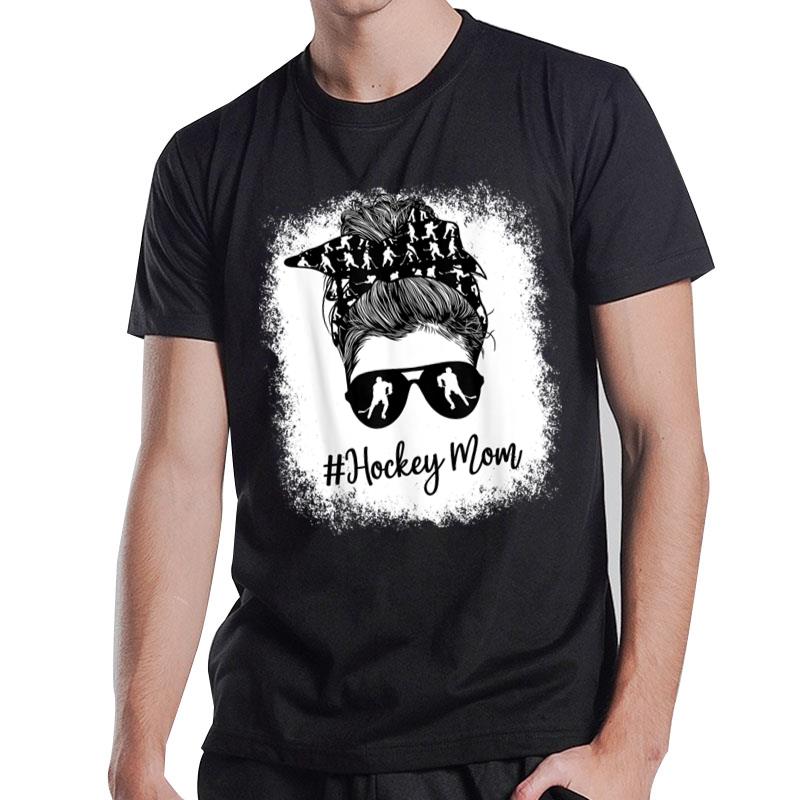 Bleached Life Hockey Mom Leopard Messy Bun Glasses T-Shirt