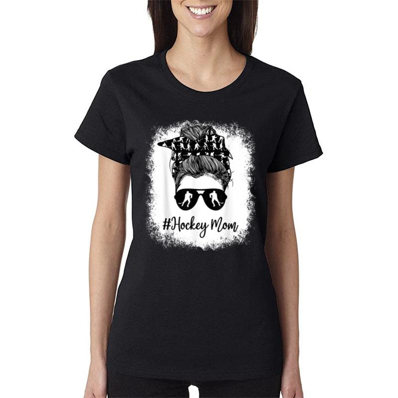 Bleached Life Hockey Mom Leopard Messy Bun Glasses Women T-Shirt