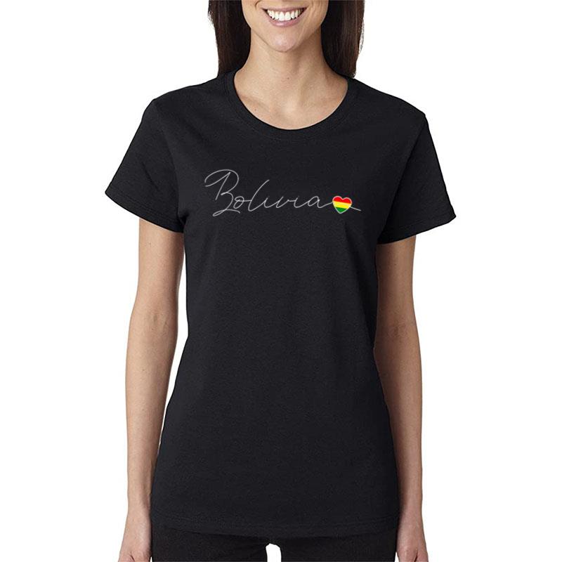 Bolivia Simple Love Bolivian Flag Heart On Bolivia Women T-Shirt