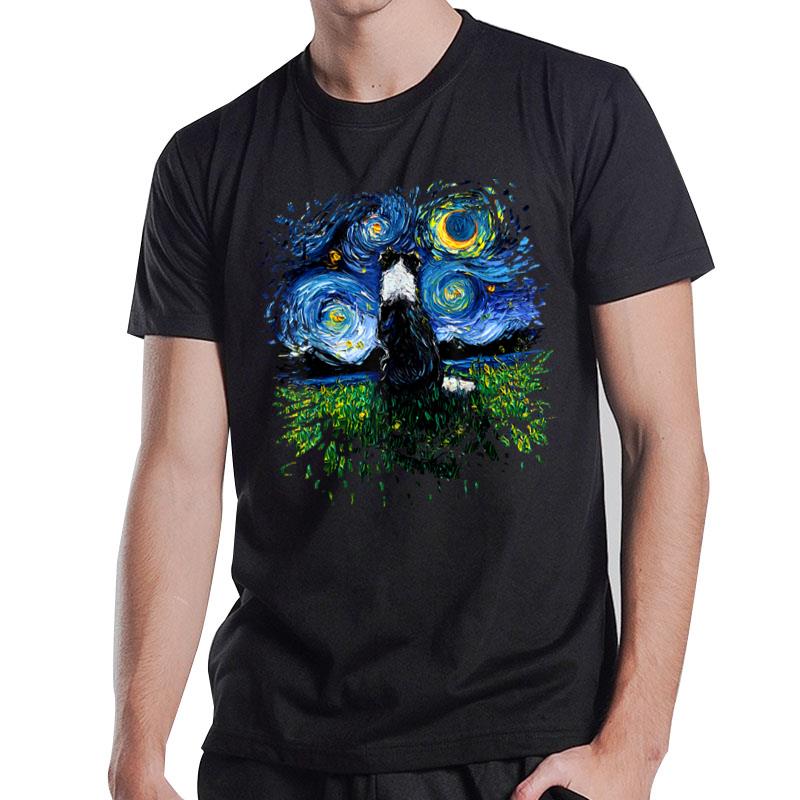 Border Collie Back Starry Night Impressionist Dog Aja T-Shirt