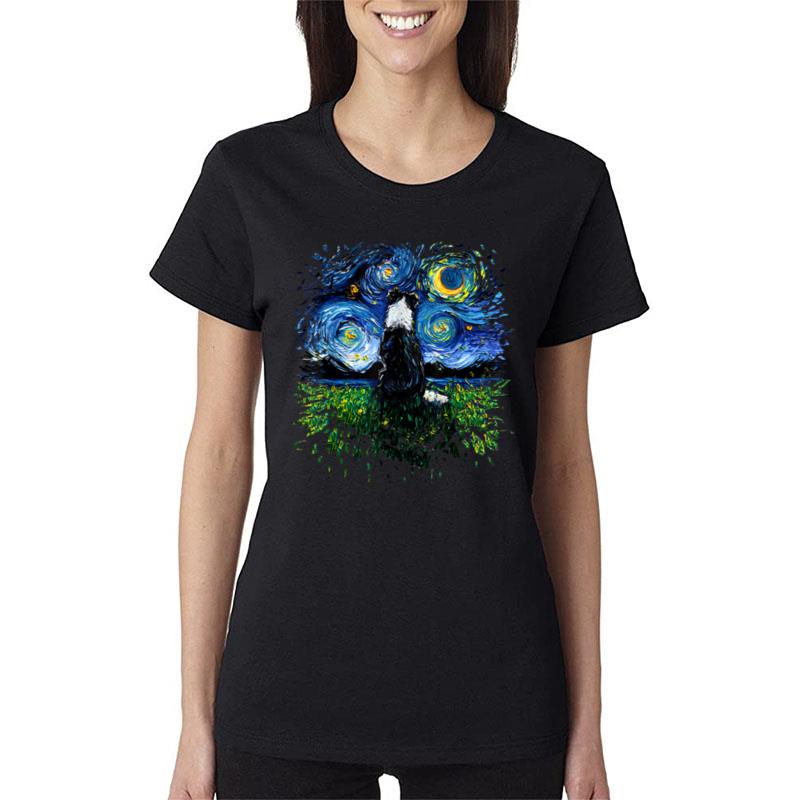 Border Collie Back Starry Night Impressionist Dog Aja Women T-Shirt