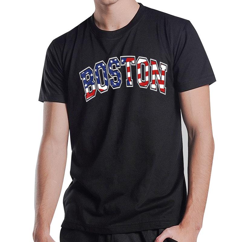 Boston Varsity Style Stars and Stripes Text T-Shirt