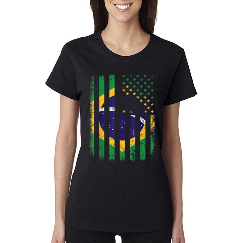 Brazilian American Flag Brazilian Roots Brazil America Women T-Shirt