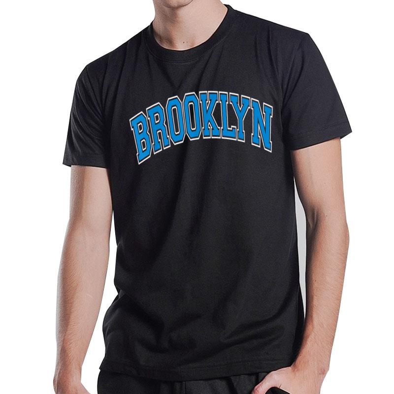 Brooklyn Varsity Style Blue Text T-Shirt