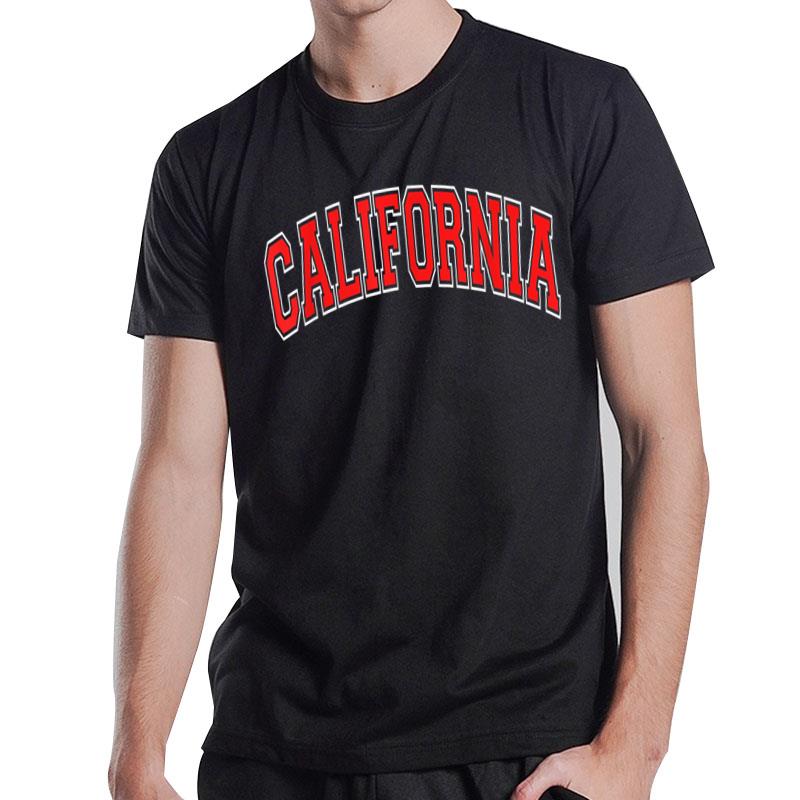 California Varsity Style Red Text T-Shirt