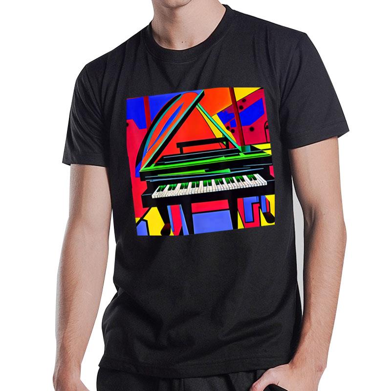 Cartoonish Looking Piano With A Psychadelic Background T-Shirt