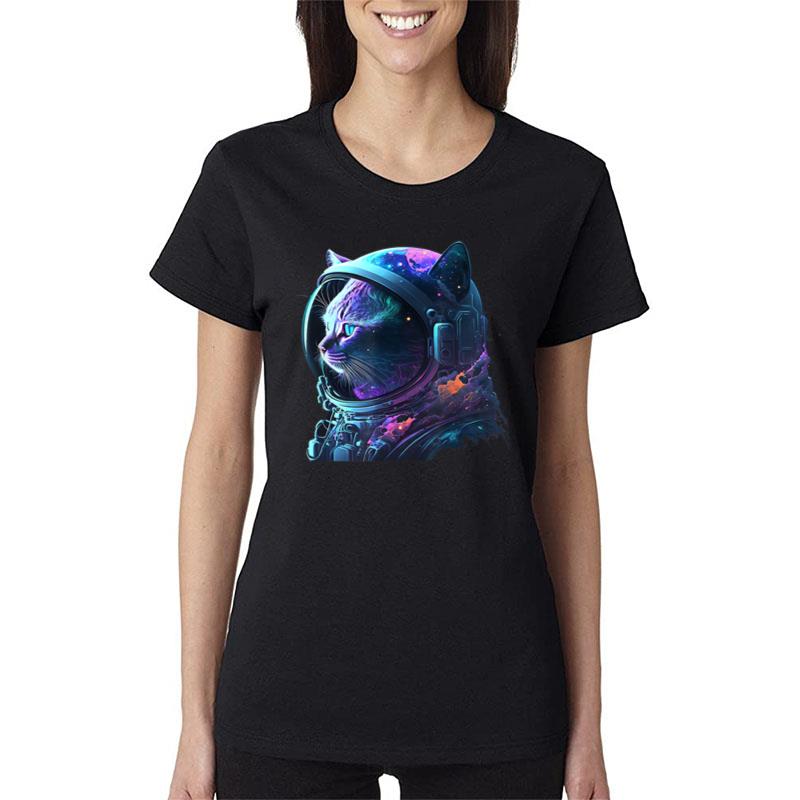 Cat Astronaut In Space Suit And Helmet In The Cosmos Funny Women T-Shirt