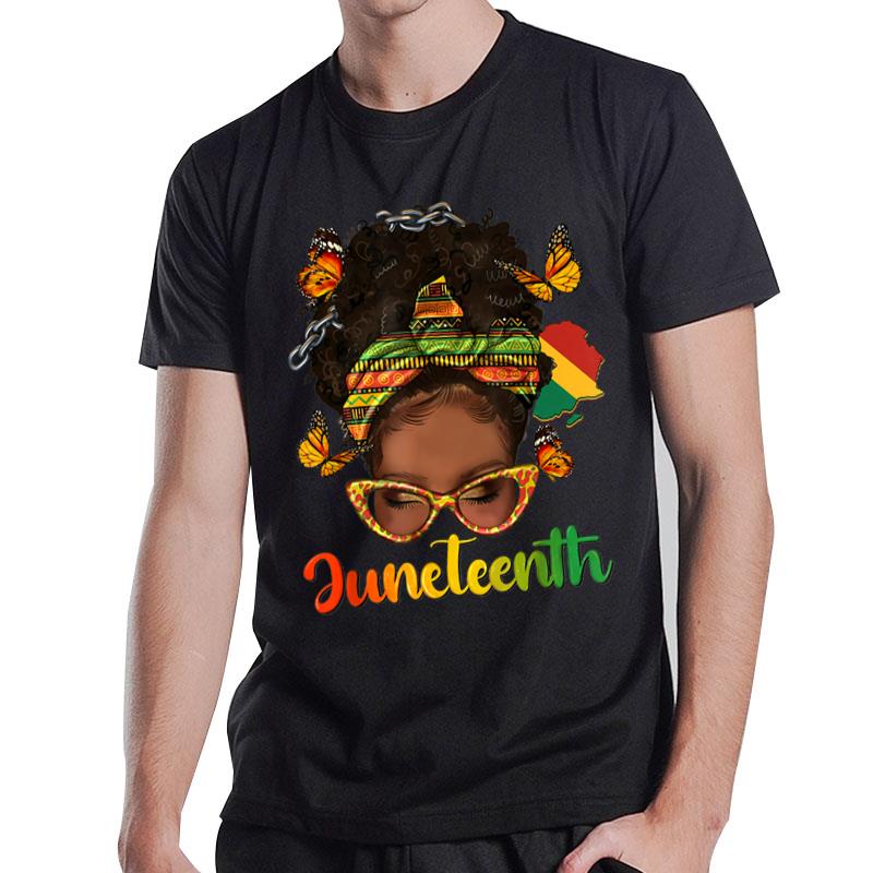 Celebrate Juneteenth Afro Messy Bun Black Melanin T-Shirt