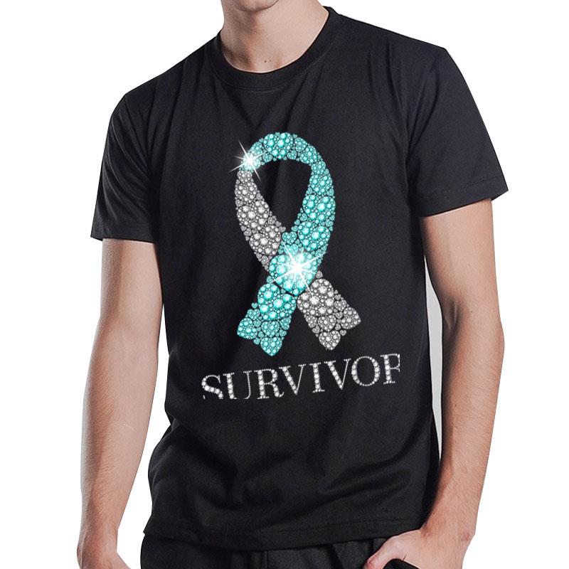 Cervical Cancer Survivor Teal And White Ribbon Awareness T-Shirt