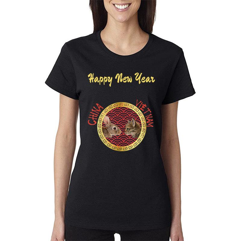 Chinese Vietnamese New Year Year Of The Rabbit And The Cat Women T-Shirt