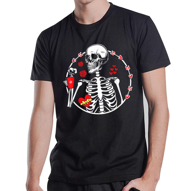 Coffee Is My Valentine Funny Skeleton Skull Valentines Day T-Shirt