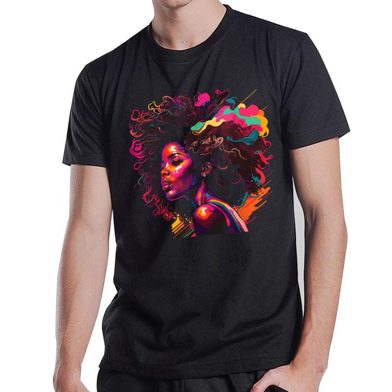 Colorful Art Black Queen Afro Melanin Dripping Juneteenth T-Shirt