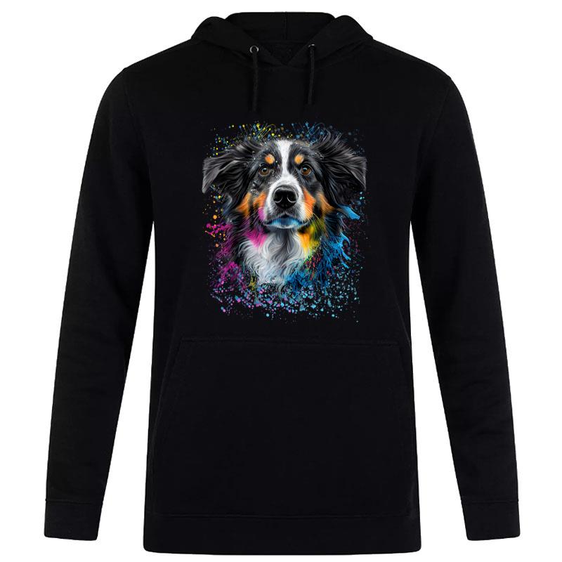 Colorful Splash Art Australian Shepherd Portrait Puppy Women T-Shirt