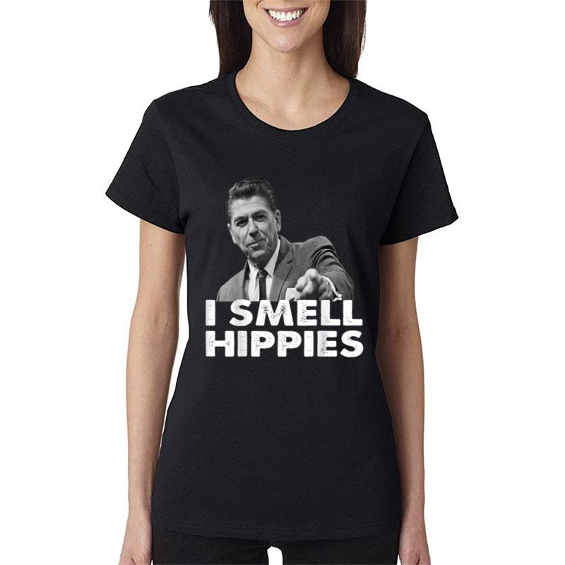 Conservative Merica Ronald Reagan I Smell Hippies Women T-Shirt