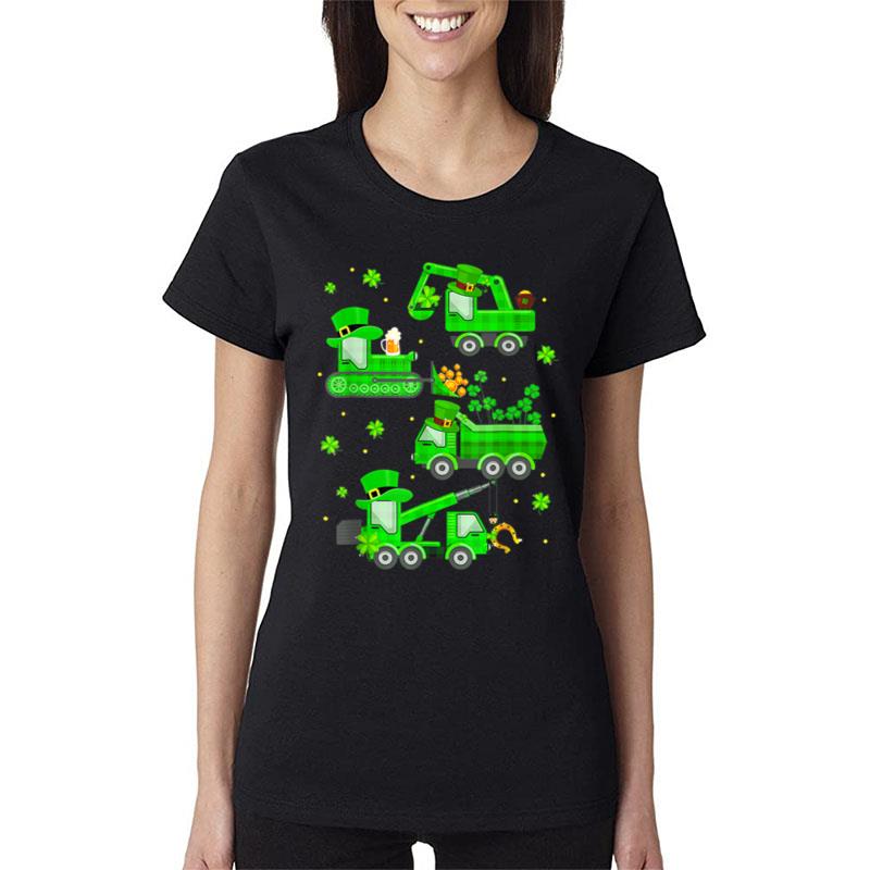 Construction Excavator St Patricks Day Shamrock Boys Girls Women T-Shirt