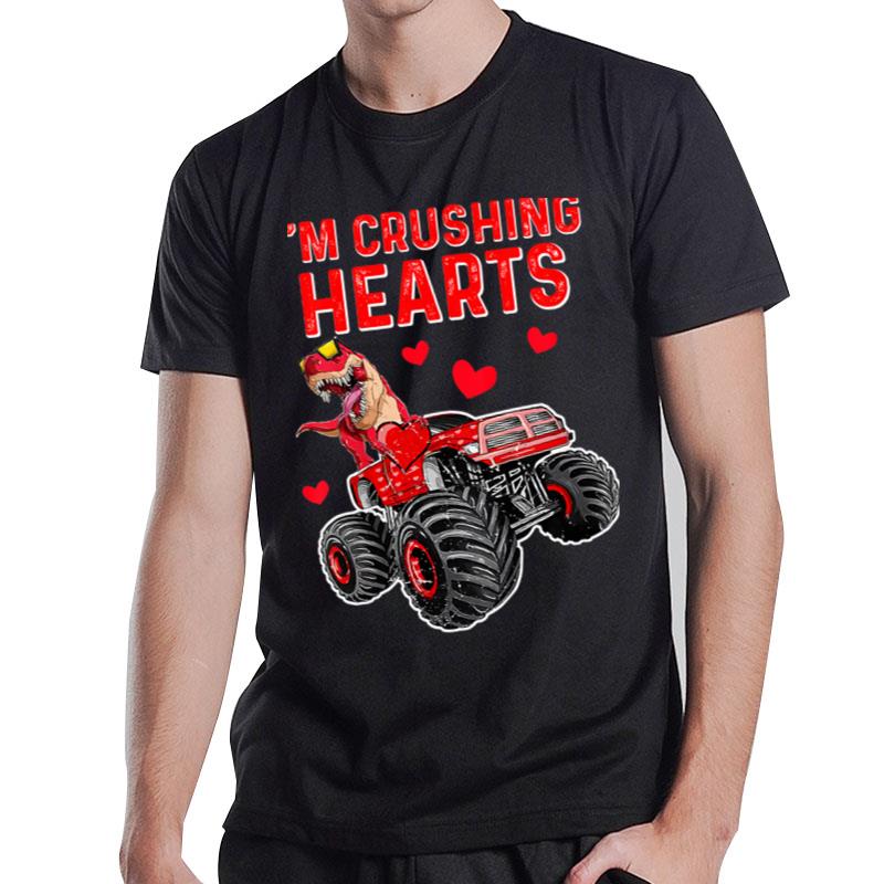 Crush Hearts T Rex Monster Truck Toddler Valentines Day T-Shirt