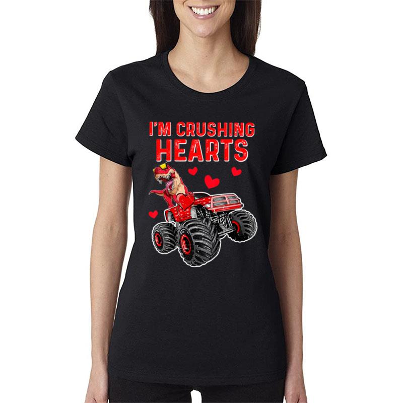 Crush Hearts T Rex Monster Truck Toddler Valentines Day Women T-Shirt