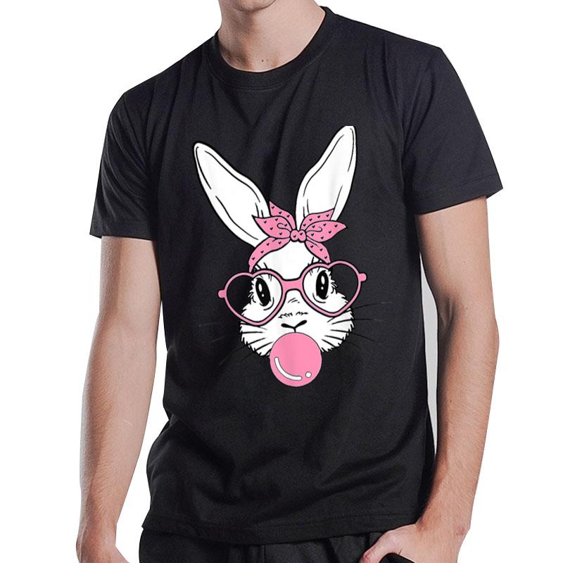 Cute Bunny Heart Glasses Bubblegum For Easter Day T-Shirt