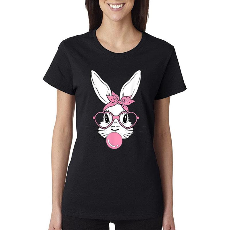 Cute Bunny Heart Glasses Bubblegum For Easter Day Women T-Shirt