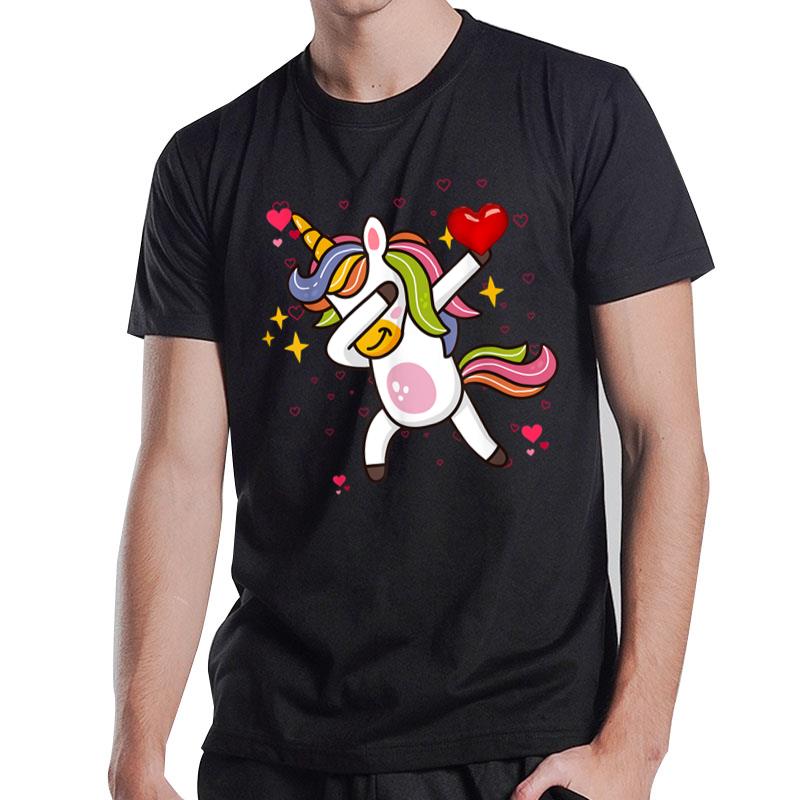 Cute Valentines Day Dabbing Unicorn Happy Valentines Day T-Shirt