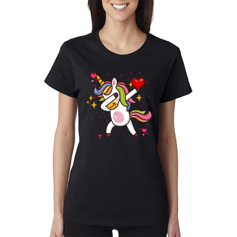 Cute Valentines Day Dabbing Unicorn Happy Valentines Day Women T-Shirt