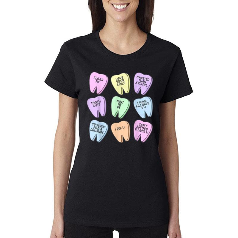 Cute Valentines Day Teeth Heart Tooth Dental Squad Dentist Women T-Shirt