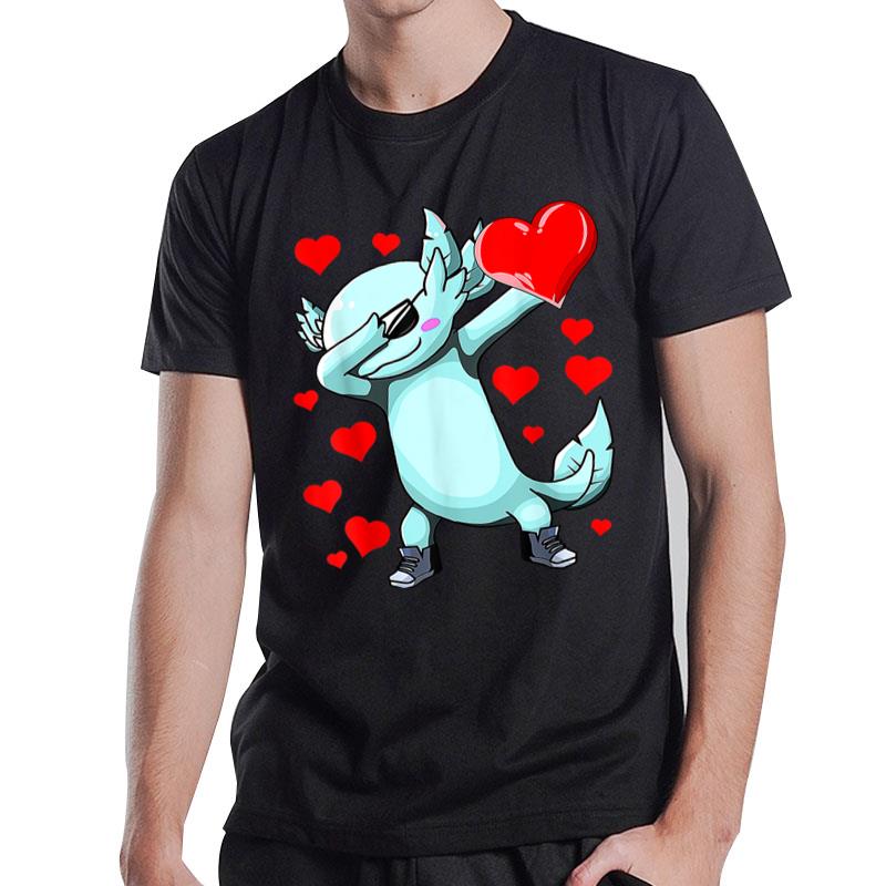 Dabbing Axolotl Heart Valentines Day As Girls Boys Kids T-Shirt