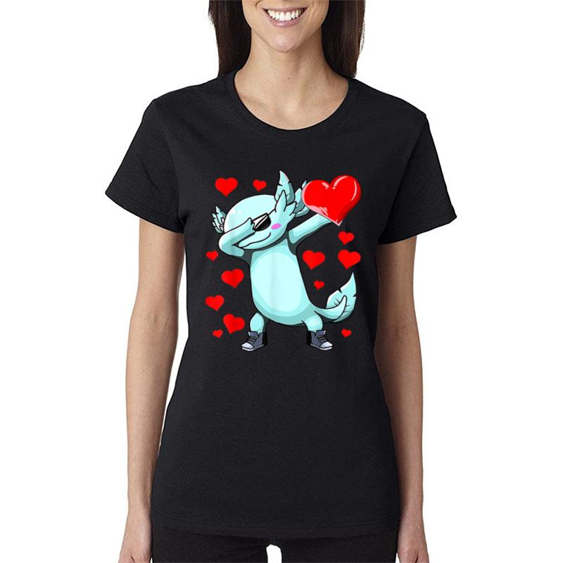 Dabbing Axolotl Heart Valentines Day As Girls Boys Kids Women T-Shirt