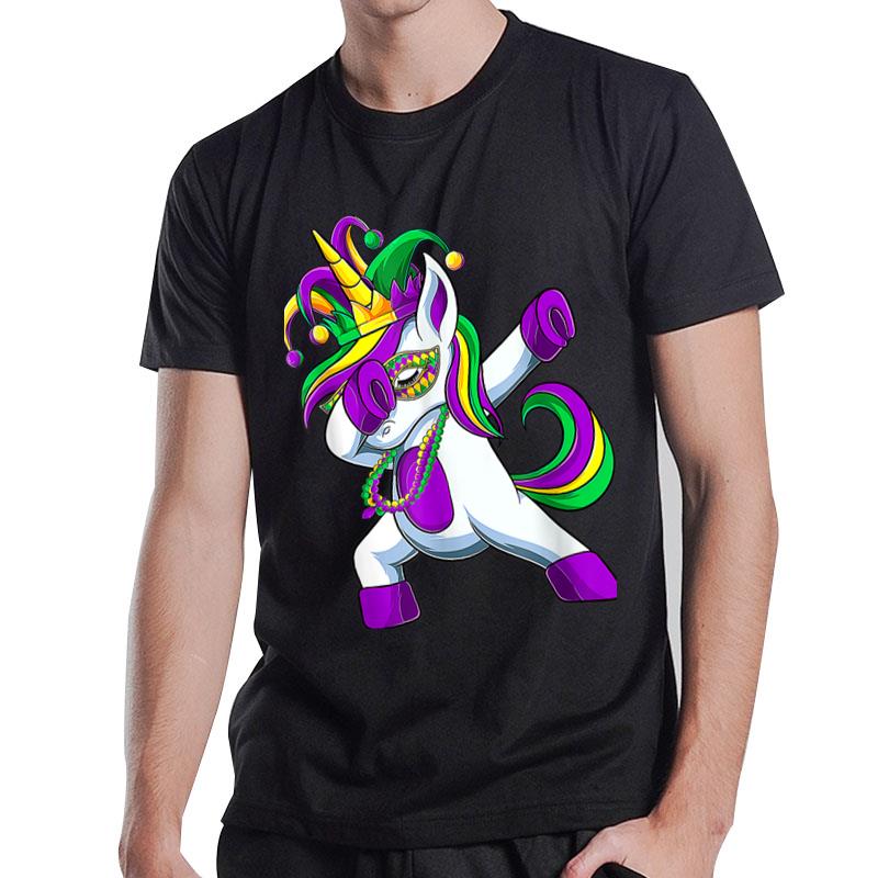 Dabbing Jester Unicorn Mardi Gras Shirt Kids Girls T-Shirt