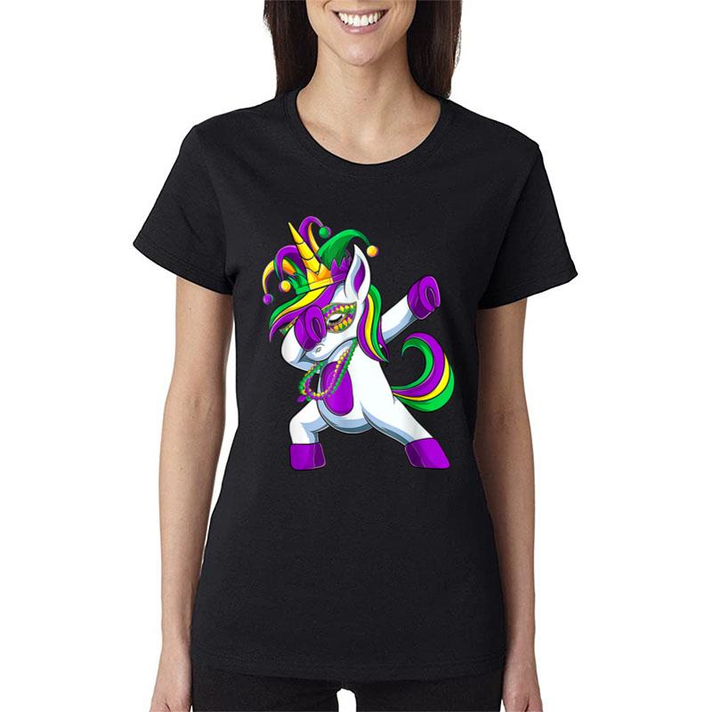 Dabbing Jester Unicorn Mardi Gras Shirt Kids Girls Women T-Shirt