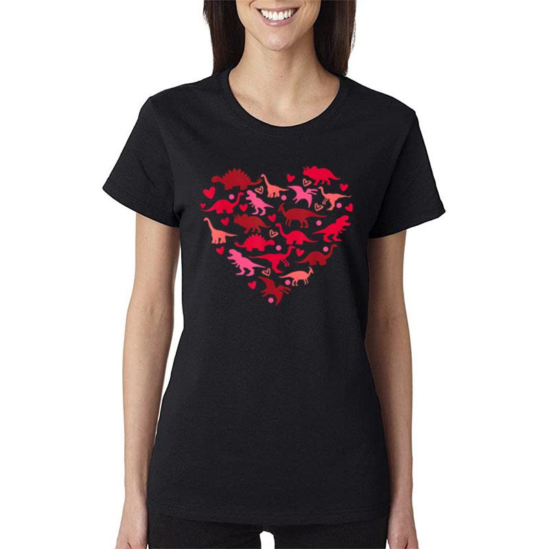 Dinosaur Love Heart T Rex Cute Valentines Day Women T-Shirt