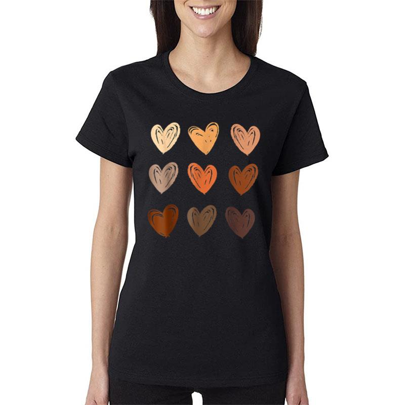 Diversity Heart Skin Tones Black Pride Melanin Kindness Afro Women T-Shirt