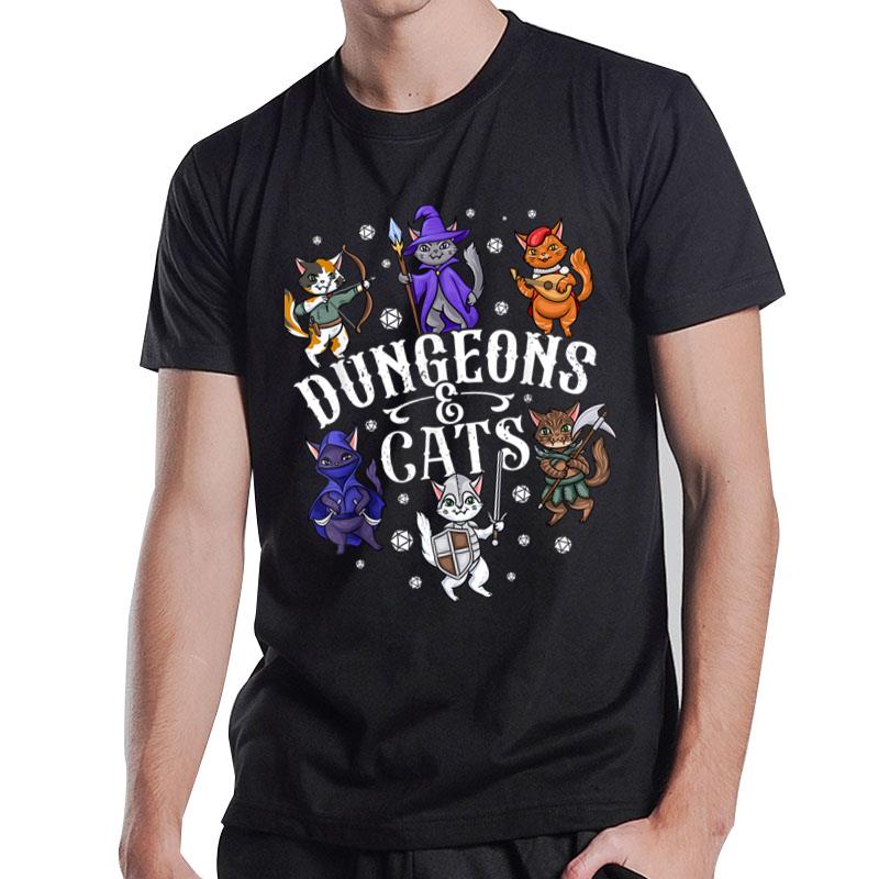 Dungeons And Cats Cat Gaming Tshirt Fantasy Gamer T-Shirt