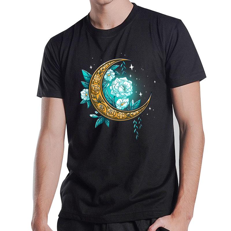 Floral Moon Lunar Flowers Aesthetic Sky Celestial T-Shirt