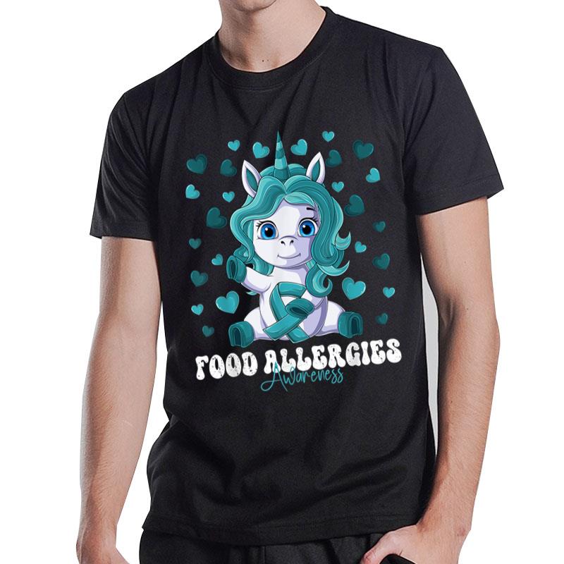 Food Allergies Awareness Month Teal Ribbon Unicorn T-Shirt