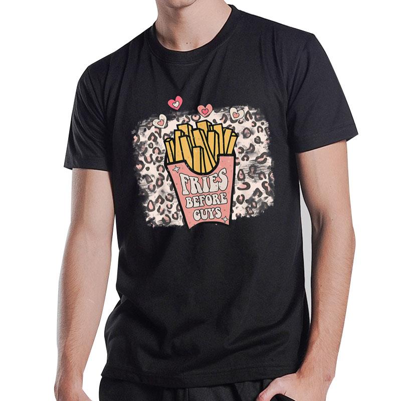 Fries Before Guys Vintage Leopard Hearts For Valentine'S Day T-Shirt