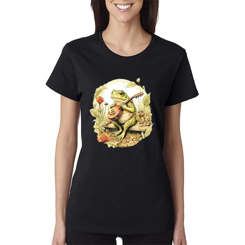 Frog Playing Banjo On Log Women T-Shirt