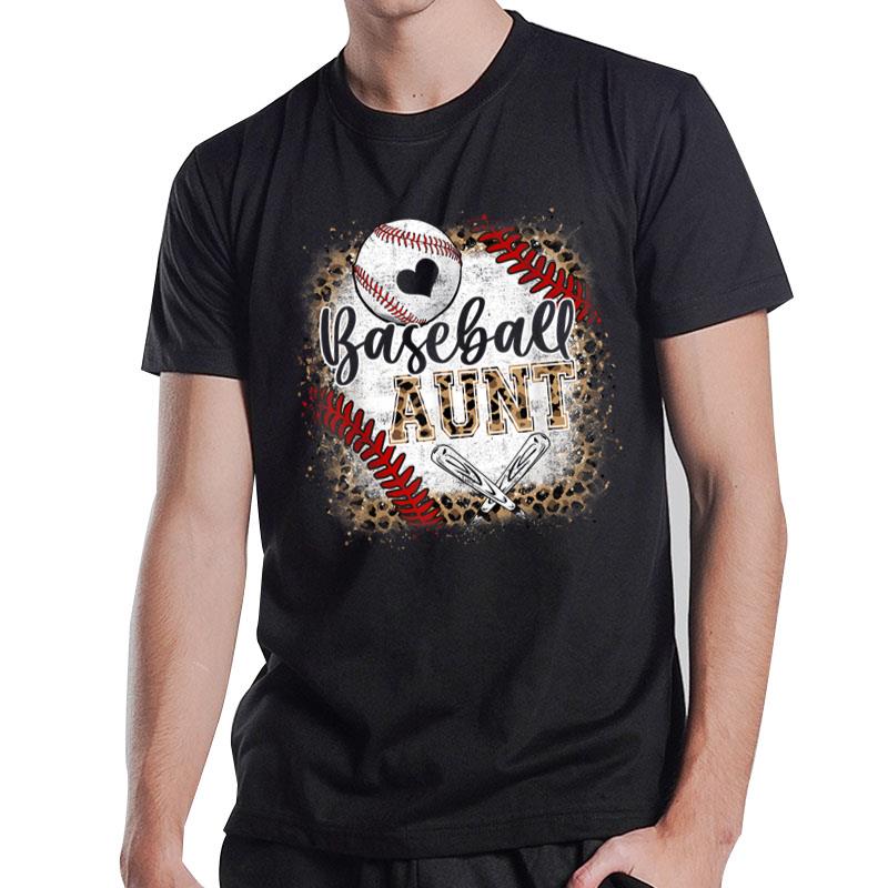 Funny Baseball Auntie Vintage Leopard Baseball Pride Gift T-Shirt