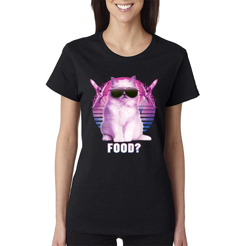 Funny Cat Wearing Sunglasses With Jets Pink Cute Hungry Cat Women T-Shirt