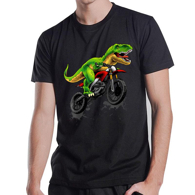 Funny Dirt Bike For Men Boys Kids Dinosaur Motorcycle Riding T-Shirt